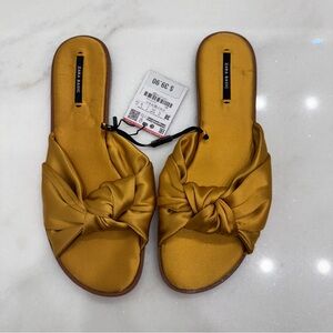 Zara gold satin flats